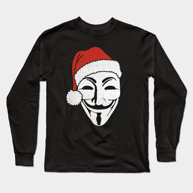 Merry Christmas With A Santa Claus Anonymous Mask 2 Long Sleeve T-Shirt by EDDArt